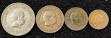 Set of 4 Coins, 1/2, 1/4, 1/8 & 1/12 Tanga