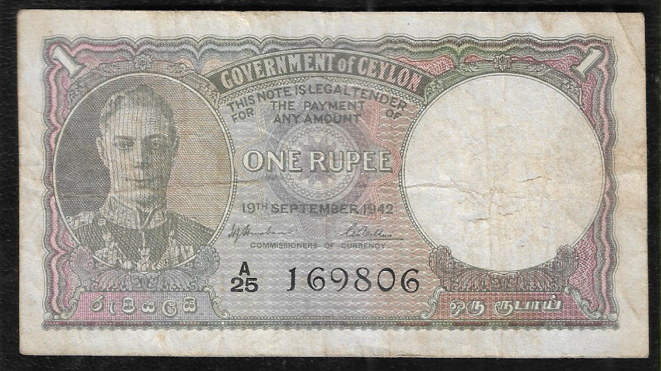 1 Rupee, Ceylon, 1942 – tezbid