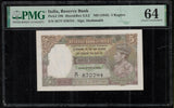 5 Rupees, India, 1943, Graded PMG 64