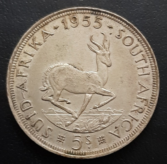 South Africa, Silver, Coin, 5 Shilling, Elizabeth, Springbok