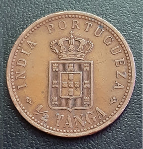 1/2 Tanga, Indo-Portuguese, Goa, Portugal, Coin, Bronze, Half